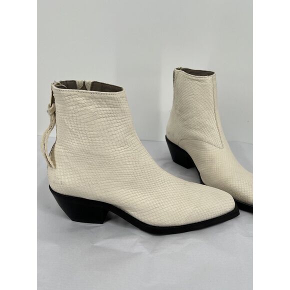 AllSaints Lenora Bootie Size 37 US 7 Off White Goat Leather Simulated Snake Skin - Picture 3 of 16